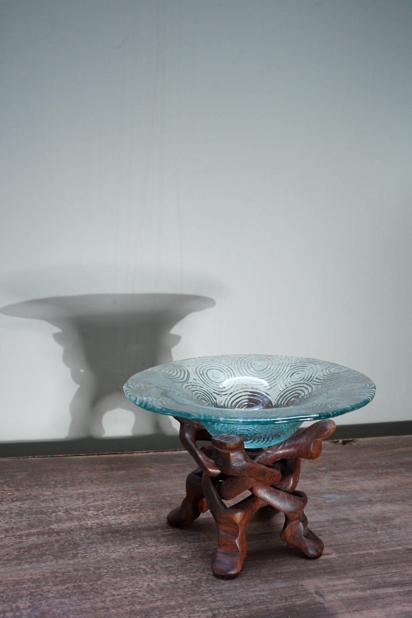 Glass Bowl with Wooden Stand